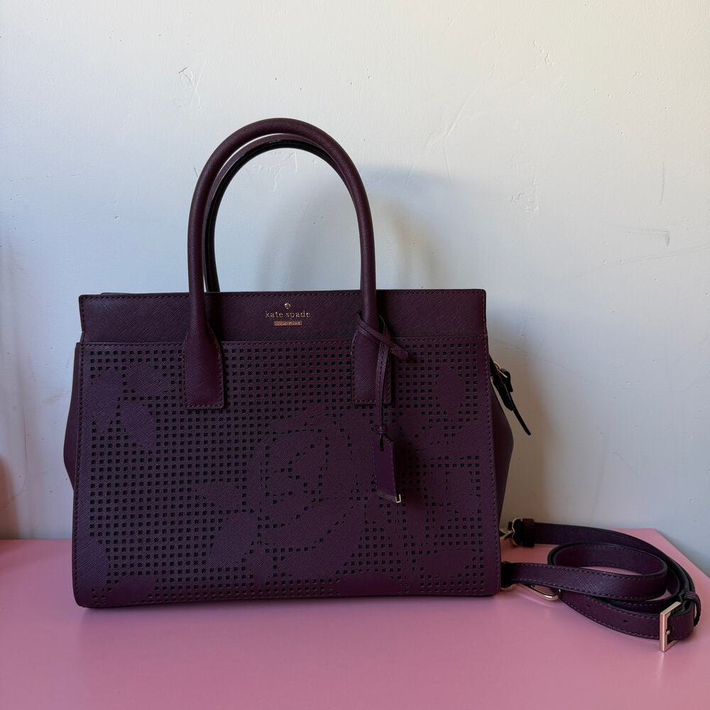 Kate Spade New York Cameron Street Perforated Candace Satchel in Deep Burgundy - Picture 1 of 11